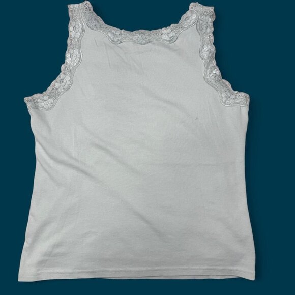Style & Co Mint Green Lace Trim Tank Top Soft Cotton V-Neck Size Medium - Picture 5 of 9